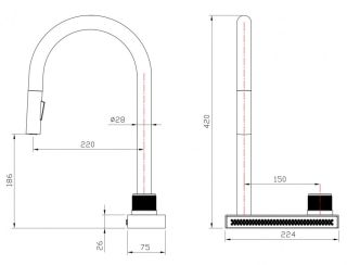 Смеситель для кухни Milacio Ultra MCU.556.GM с вытяжной лейкой и каскадным душем воронёная сталь